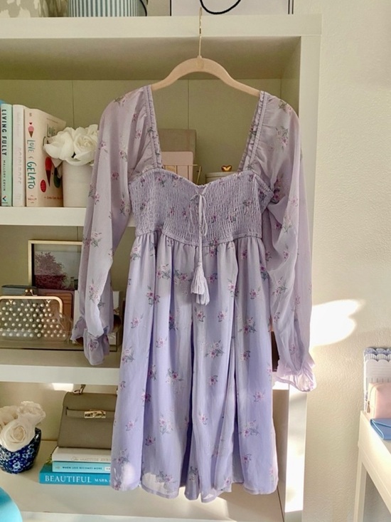 Dresses & Skirts - Floral Lavender Dress with Long Sleeves